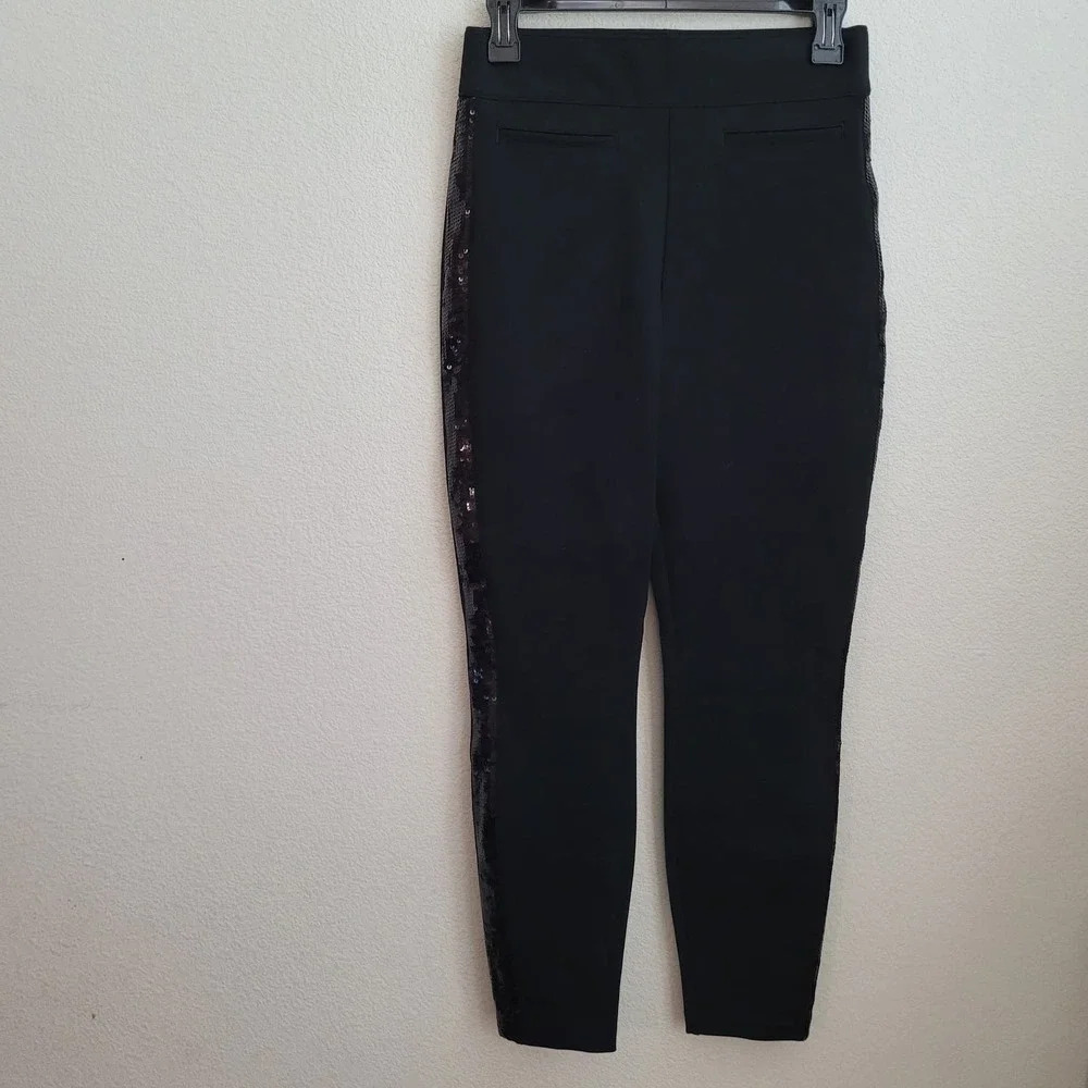 Spanx Women's Ponte Pant Size S Black Solid Sequin Trim Rayon Pockets Pull On